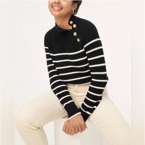 J.CREW Mock Button Novelty Button Black Striped Sweater Shirt Small